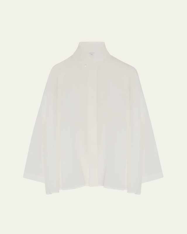 Pleated Shoulder Swing Shirt With Chinese Collar (Mid Plus Length)